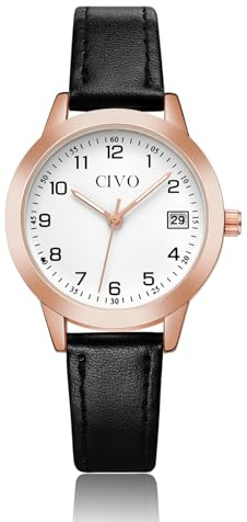 CIVO Armbanduhr Damen Lederarmband Schwarz: Mode Analog Business Damenuhr