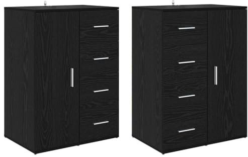 Matte Engineered Wood Living Room Storage Corona 2pcs Black Oak 59x39x80cm | Sideboards with Drawer Corona 2 pcs Black Oak 59 x 39 x 80 cm Storage Cabinet Living Room Dining Room