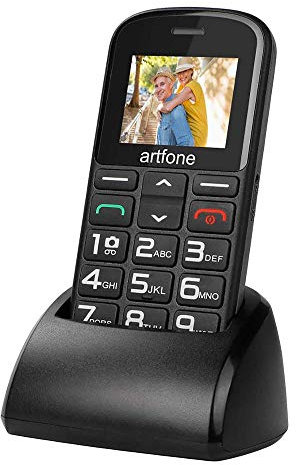 Artfone CS182 Téléphone portable pour personnes âgées avec de grandes touches | Base de charge | Fonction SOS | Affichage de 1,77 | Double SIM | Appel rapide | Lampe de poche | Radio son élevé |