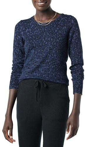 Amazon Essentials Women's Long-Sleeve Lightweight Crewneck Jumper (Available in Plus Size), Navy Cheetah, XXL