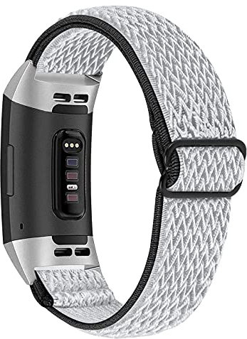 Ginamart Sportarmband kompatibel mit Fitbit Charge 4/Charge 3/Charge 3 SE Armband, weiches, atmungsaktives Nylongewebe, elastisches Ersatzarmband für Damen und Herren, Nylon (Schwarz/Weiß)