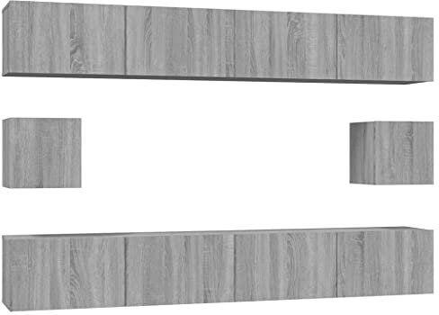 vidaXL TV Schrank Set 6-TLG. Wohnwand Schrankwand Anbauwand Hängeschrank Lowboard TV Möbel Fernsehschrank Wandschrank HiFi-Schrank Grau Sonoma Holzwerkstoff