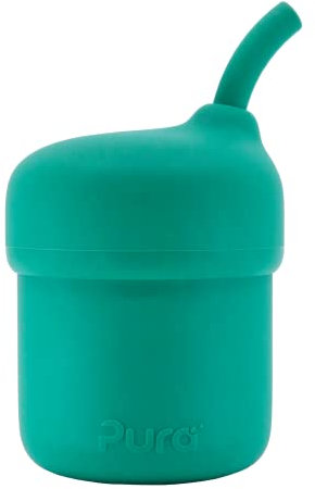 Pura my-my Silikon-Trinkhalm-Becher | auslaufsicher, wiederverwendbar, lebensmittelechtes Silikon, plastikfrei | für Kinder, Kleinkinder, Babys und Säuglinge – Minze