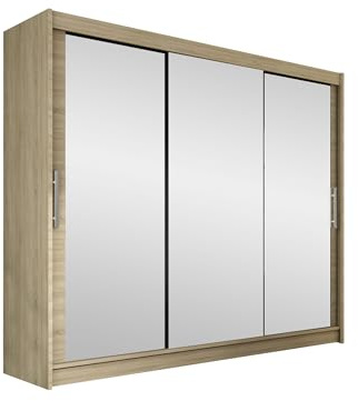 Mirjan24 Kleiderschrank Aston III, Schwebetürenschrank, Schlafzimmerschrank, Schiebetürenschrank, Garderobe, Schlafzimmer (Sonoma, ohne Beleuchtung)