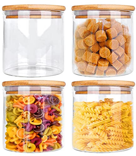 Juego de 4 Botes Cocina Almacenaje, 650ml Tarros de Cristal con Tapa, Tarros Cocina Almacenaje, Botes de Cristal con Tapa, Tarro Cristal Hermetico
