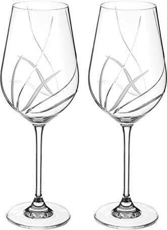 DIAMANTE Red Wine Glasses Pair with ‘Meadow’ Collection Hand Cut Design - Set of 2 Crystal Wine Glasses
