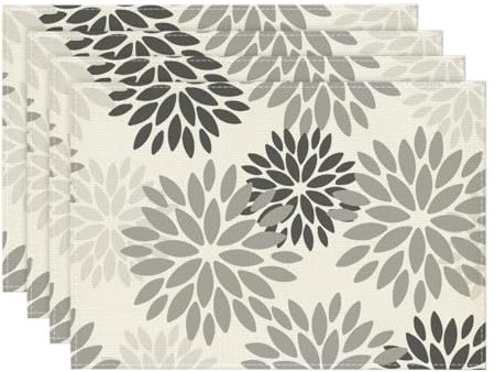 Artoid Mode Blumen Grau Dahlien Herbst Platzsets 4er Set, Sommer 30x45cm Urlaub Tischsets Waschbar Platzdeckchen Küche Party Deko