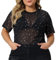 Agnes Orinda Plus Size Sexy Mesh Top for Women Glitter Silver Star Sheer See Through Short Sleeve Crop Tee Blouse, Black, 3X