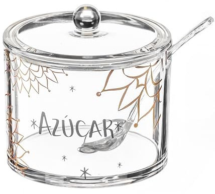 Azucarero Metacrilato con Tapa - Recipiente para guardar Azúcar 9cm de Diametro con Estampado (Namaste)