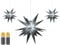 3er Pack 3D Leuchtstern - Weihnachtsstern/warm-weiß beleuchtet/für Innen und Außen geeignet/hängend / 100cm Zuleitung/ca. Ø 25 cm/batteriebetrieben (grau)