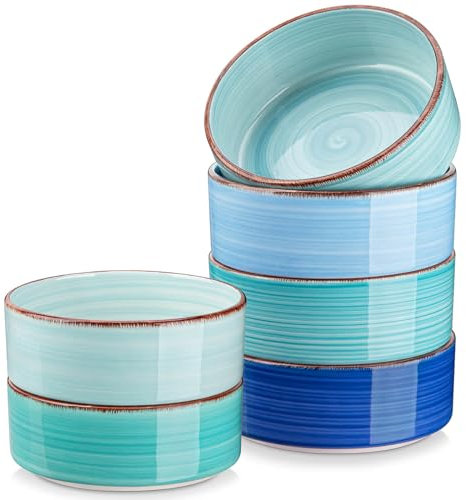 vancasso BONITA 16OZ Müslischalen Steingut 6er Set, 500ml Schalen Set Salatschüsseln, Suppenschalen, Müslischüsseln Set,Mikrowellen Spülmaschinen und ofenfest, Blau