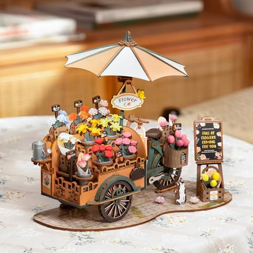 ROBOTIME Puzzle 3D Madera Carrito de Flores, Maquetas para Construir Adultos, Maquetas para Montar Regalos Creativos para Adultos, Niños y Niñas