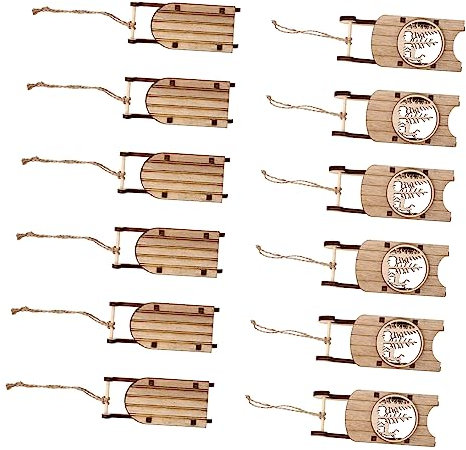 VILLCASE 12stücke Rustikale Holzanhänger Schlitten Zum Selbstgestalten Leichte Diy-schlittendekorationen Für Weihnachtsbaum Sichere Hängende Ornamente Nachhaltige Christbaumschmuck Vintage