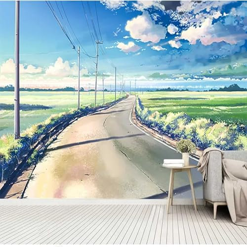 3D Anime-Landschaft Fototapete Schlafzimmer 3D Field Road 3D Großes Aufkleber-Wandbild, Entfernbares Wandgemälde, Zimmer, Esszimmer, Schlafzimmer, Wohnzimmer, Wanddekoration 400x280cm