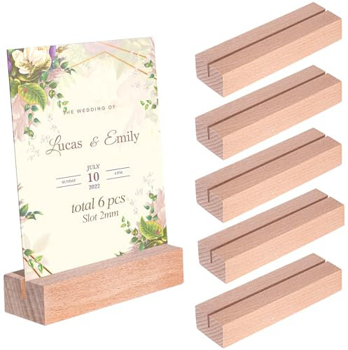 ZFKXGS 6 PCS Porte Carte Bois Porte Menu Mariage en Support Photo Numéro de Table Mémo Poste Support de Carte de Place en Bois pour Photo Champetre Dîners Fêtes à Domicile Décoration (Fente 2 mm)