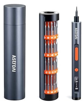 AstroAI ES60 3.7V Mini Electric Screwdriver, 63-in-1 Electric Screwdriver Cordless Set with 60 Magnetic Bits, Rotatable Magnetic Storage, Repair Tool Kit for Phone Camera Laptop Watch
