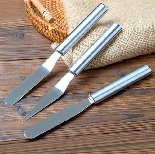 Hongmeru 3 Pcs Icing Spatula Set, Angled Offset Spatula, Stainless Steel Blade Spatulas, Cake Decorating Angled & Straight Palette Knife Set for Kitchen Baking, Frosting, Pastry, Cupcakes