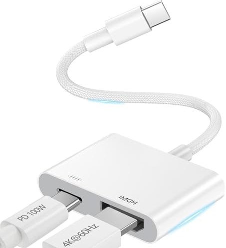 USB C to HDMI Adapter, 2-In-1 Type C to HDMI for i-Phone 16 15, 4K@60Hz, 100W Fast Charge With TV HDTV Monitor Projector Video Audio Sync Screen Cable, USB C Hub Compatible with Samsung MacBook Pro