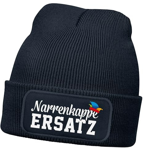MoonWorks® Herren Beanie Patch Strickmütze mit Spruch Aufdruck Fasching Karneval Lustig Mütze Männer