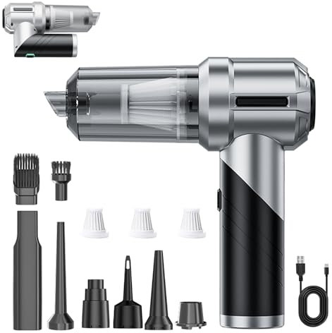 K&J Handstaubsauger Akku, 3-in-1 Faltbarer Handstaubsauger, 22000PA Auto Staubsauger Stark, 3-Gang Handstaubsauger Kabellos Mini Staubsauger für Auto, Küche, PC & Tierhaar Reinigung