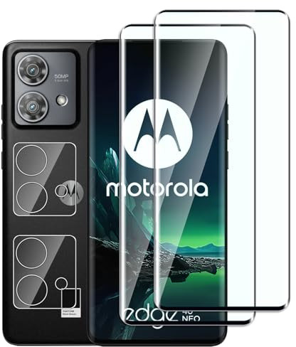 Dlxiks Protector de Pantalla para Motorola Moto Edge 40 Neo, 2 Cristal Vidrio Templado con 2 Protector de Lente de Cámara, Dureza 9H, fácil instalación, Sin Burbujas, Antiarañazos, HD Transparente