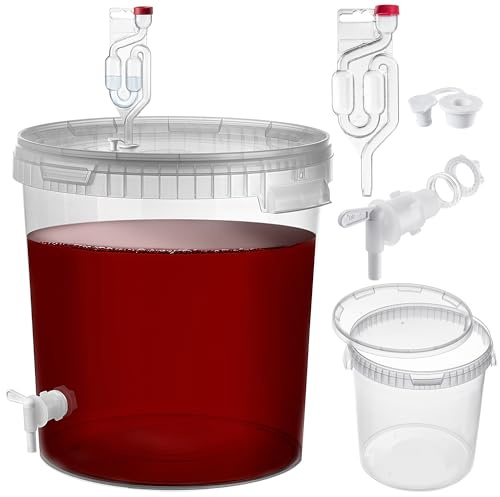 KADAX Gäreimer 33L Set mit Auslaufhahn, Gärröhrchen & Gummistopfen, Gärbehälter aus Kunststoff mit Ablasshahn, Gärspund & Stopfen für Weinherstellung