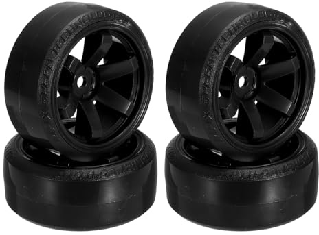 QUARKZMAN 4 Stück 1/10 Drift Auto Reifen 6-Speichen Hex RC Rad Schwarz | Felgen, Mit Kunststoff Reifen Zähe, Ersatz Für On-Road Drifting Fahrzeuge