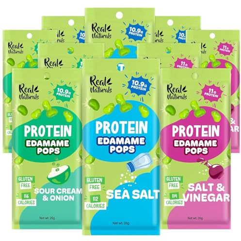 Edamame Beans snack (10x26g Packs) High Protein, High Fibre snack, Variety Pack Sea Salt, Salt & Vinegar, Sour Cream & Onion flavour. Keto snacks, low carb protein snacks vegan gluten free