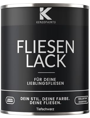 KENZOPAINTS Fliesenlack Fliesenfarbe Seidenmatt Farben Lack Fliesen Wand Boden Bad Küche Wandfliesen Bodenfliesen (Tiefschwarz - RAL 9005, 750ml.)