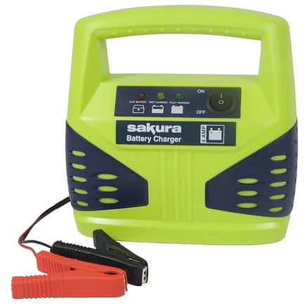 Sakura 4 Amp 12 V Car Battery Charger SS3629 – For Vehicles Up To 1.2L / 1200CC - Lead Acid Batteries Capacity 15 Ah To 50 Ah,Black,Green
