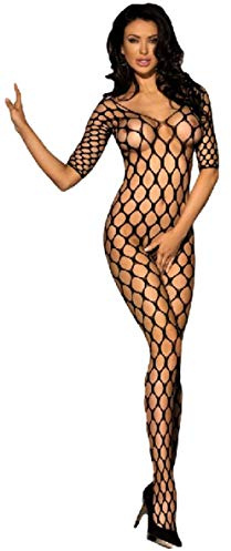 krautwear® Damen Bodystocking Negligée Minikleid Ouvert Fischernetz Netz Catsuit String Body Netzbody Offen Spitze Strümpfe Nylon