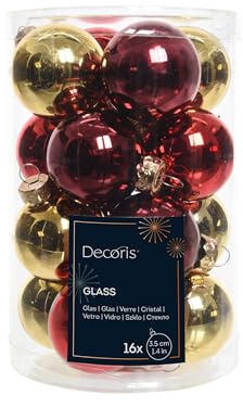 16 Christbaumkugeln Weihnachtskugeln Christbaumschmuck aus Glas 35 mm Durchmesser Rottöne goldglänzend