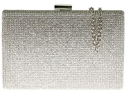 Girly Handbags Shimmer Satin Hard Case Clutch Bag Diamante