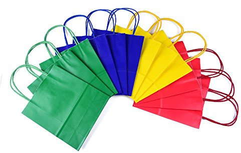 ewtshop® 24 Geschenktüten mit Henkel, Geschenktaschen aus Kraftpapier in 4 verschiedenen Farben, 24 Geschenktüten in einem Set