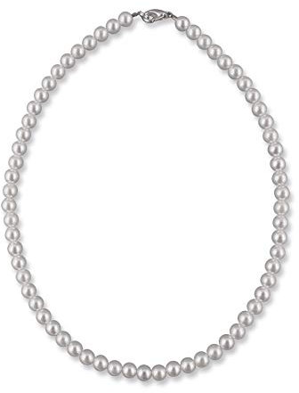 Rivelle Damen Perlenkette 38 cm Perlen 6 mm weiß Kette Perlen Collier Halskette Necklace Geschenk-Box
