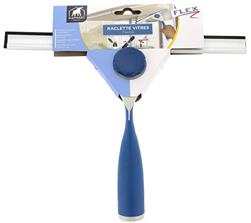ÉLÉPHANT MAISON - Raclette FlexS - Pour Le Nettoyage Des Vitres - Lame Ajustable En Élastomère - Tête Flexible - Résultat Sans Traces - Blanc & Bleu - Haute Qualité - Fabriqué en France