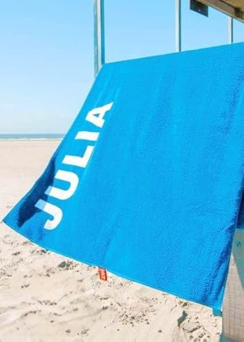 S< S< Strandtuch mit Name - personalisierte Bedrucking - XXL Saunatuch - Strandtuch 100x200 aus Baumwolle (Aquablau)
