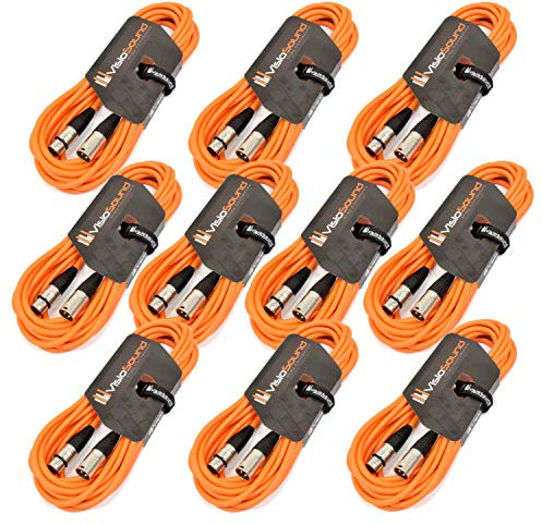 VisioSound 10 x 6m Male to Female XLR Mic Leads/Balanced Microphone Cables / 8 Colours / 10 Pack (Orange)