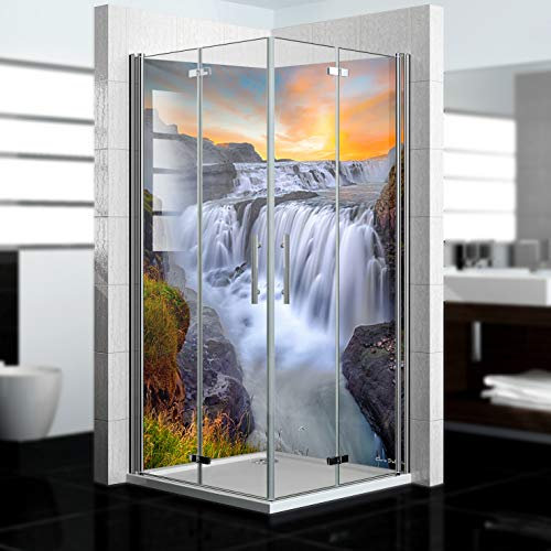 dedeco Alu Duschrückwand mit Wasserfall Motiv V2-2 x 90x200 cm - Perfekt als Badrückwand zum Fliesenersatz, passend für viele Bäder als Dekorwand aus hochwertigem Aluminium - Made in Germany