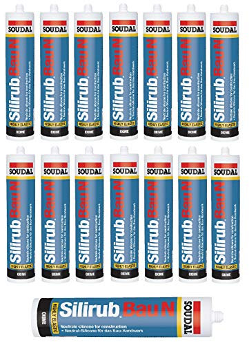 15x Soudal Silirub Bau N Bausilikon Silikon Dichtstoff 300ml Kartusche - grau - 15 Stück