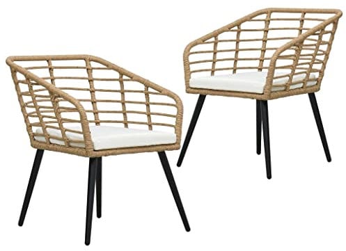 vidaXL 2X Gartenstuhl mit Auflagen Gartensessel Balkonstuhl Stuhl Sessel Rattanstuhl Terrassenstuhl Bistrostuhl Poly Rattan Eichefarben