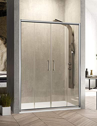 Mampara de Ducha Frontal - 2 Hojas Fijas y 2 Puertas Correderas -Cristal de Seguridad de 6 mm - Modelo Bella 4 (164-168 cm)