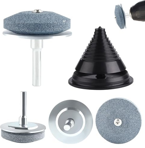 ASTARON 5 Pieces Lawn Mower Blade Sharpener for Drill and Lawn Mower Blade Balancer Set,Universal Rotary Lawn Mower Sharpener Blade Whetstone for Power Drill Hand Drill