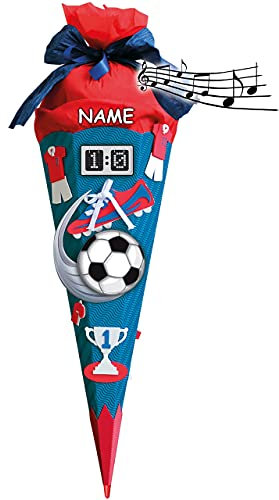 mit Sound Modul ! - BASTELSET Schultüte - Fußball 85 cm - inkl. Name - mit Holzspitze - Zuckertüte Roth - ALLE Größen - 6 eckig Fußballer Fussball Sport Junge..