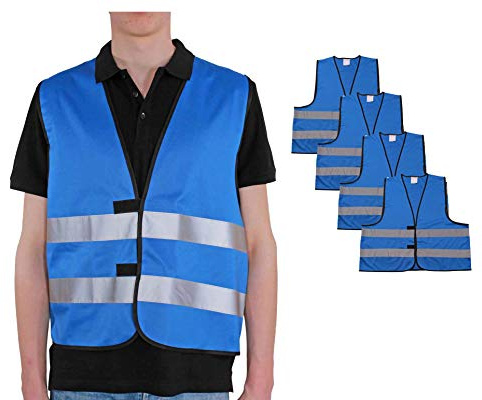 4business 4 x Signalweste blau für Erwachsene, L/XL