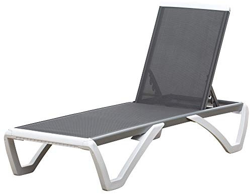 Outsunny Gartenliege Alu Sonnenliege Stoffliege Relaxliege 5-Fach verstellbar ergonomisch Texteline Grau+Weiß 170 x 67,5 x 95 cm