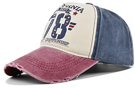XibeiTrade Retro California Baumwolle Baseball Cap Vintage Damen Herren Casual Sport Outdoor Hut Gr. M, Blau / Rot