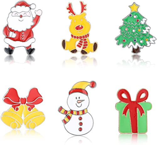 LOLIAS 6/9 Stk Weihnachtsbrosche Set Mehrfarbige Emaille Brosche Xmas Santa Schneeflocken Rentier Schneemann Glocken Weihnachtsbäume Schmuck Pins für Weihnachtsdekorationen Weihnachtsfeier Feier