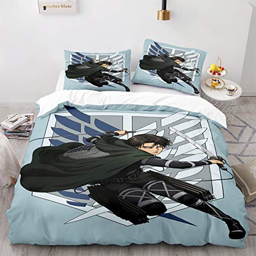 PTNQAZ Anime Attack on Titan Bettwäsche-Set für Jungen, 3D-Bedruckt, mit Kissenbezügen, Kinderbett, 1 Stück