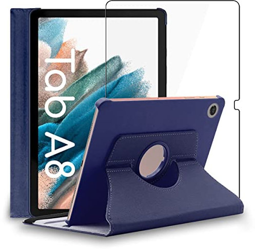 ebestStar - Coque pour Samsung Galaxy Tab A8 10.5 (2021) SM-X200 X205, Etui Rotatif 360, Housse Protection PU Cuir, Bleu Foncé + Verre Trempé